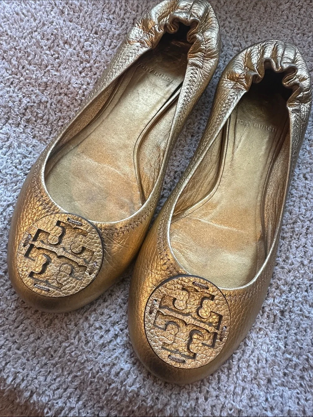 Tory Burch Metallic Gold Reva Logo Ballet Flats